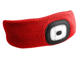 Opaska z czołówką 180lm, ładowalna, USB, uniwersalny rozmiar, bawełna/PE, czerwona