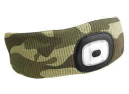 Opaska z czołówką 180lm, ładowalna, USB, uniwersalny rozmiar, bawełna/PE, moro
