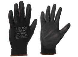 Rękawice robocze z poliestru półpowlekane poliuretanem GLOVE PE-PU 9, czarne, rozmiar 9