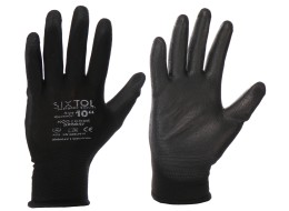 Rękawice robocze z poliestru częściowo zanurzone w poliuretanie GLOVE PE-PU 10, czarne, rozmiar 10