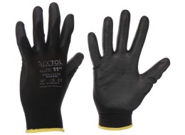 Rękawice robocze z poliestru częściowo zanurzone w poliuretanie GLOVE PE-PU 11, czarne, rozmiar 11