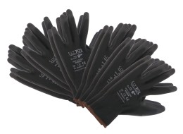 Rękawice robocze z poliestru częściowo powlekanego PU GLOVE PE-PU 9, czarne, rozmiar 9