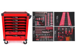 Wózek warsztatowy na narzędzia MECHANIC TROLLEY KEVIN RED 210, 7 szuflad, 210 szt. narzędzi